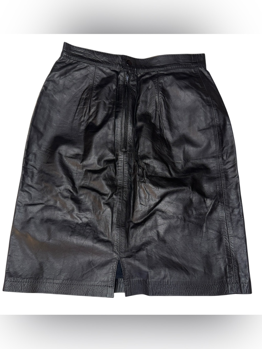 Vintage Amati Black Genuine Leather mini Skirt biker women’s Sz 9/1 goth